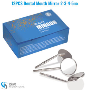 Set of 12 dental mouth mirrors with stainless steel handles and storage box for oral inspection