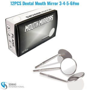 Set of 12 dental mouth mirrors with stainless steel handles and storage box for oral inspection