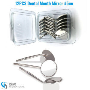 Set of 12 dental mouth mirrors with stainless steel handles and storage box for oral inspection