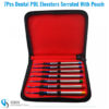 Set of 7 serrated dental PDL luxating elevators with ergonomic handles and storage pouch