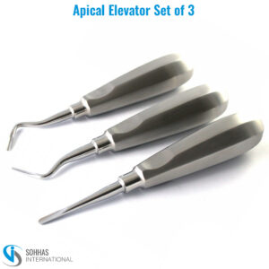 Set of 3 apical elevators with ergonomic handles for precise root tip elevation