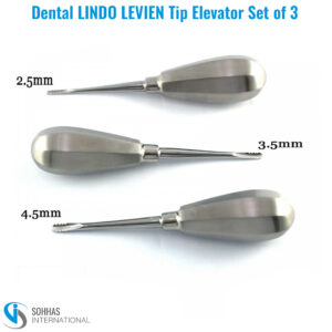 Set of 3 LINDO LEVIEN tip elevators with ergonomic handles for precise root tip extraction