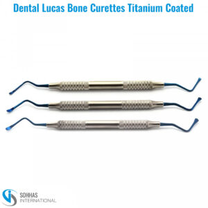 Set of 3 titanium-coated Dental Lucas Bone Curettes with hollow handles for surgical use
