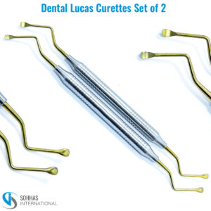 Set of 2 Dental Lucas curettes with gold serrated tips for effective plaque and calculus removal