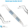 Set of 2 Dental Lucas curettes with serrated blades and hollow handles for periodontal scaling