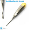 Serrated dental root elevators with ergonomic handles for effective tooth root elevation