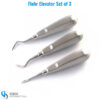 Set of 3 Flohr elevators with ergonomic handles for effective tooth and root elevation