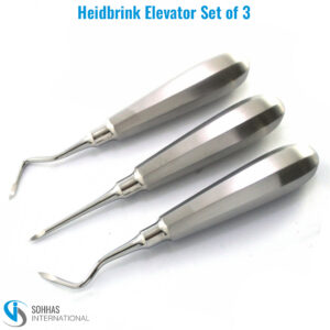 Set of 3 Heidbrink elevators with ergonomic handles for effective tooth and root elevation