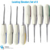 Set of 8 luxating elevators with ergonomic handles for precise tooth luxation