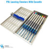 Set of 7 PDL luxating elevators with ergonomic handles and sterilization cassette for precise tooth extraction
