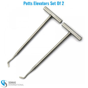 Set of 2 Potts elevators with ergonomic handles for effective tooth and root elevation