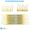 Set of 7 Gracey curettes with gold hollow handles for subgingival scaling and root planing