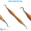 Younger Good Sickle Scaler Curette with blue color tips and ergonomic silicone handle for dental cleaning