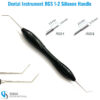 RGS 1-2 dental composite instrument with purple and brown silicone handle for precise material placement