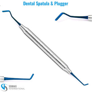 Dual-ended dental composite filling instrument with spatula and plugger for precise restoration work