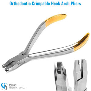 Crimpable hook arch pliers for accurate placement and bending of orthodontic hooks